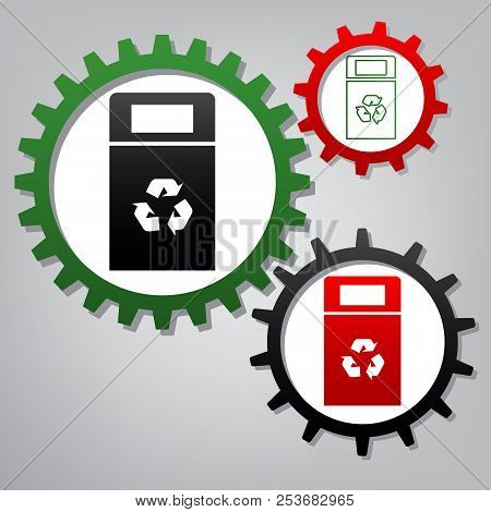 Trashcan Sign Illustration. Vector. Three Connected Gears With I