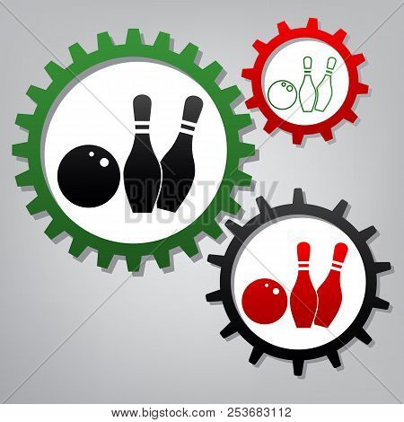 Bowling Sign Illustration. Vector. Three Connected Gears With Ic
