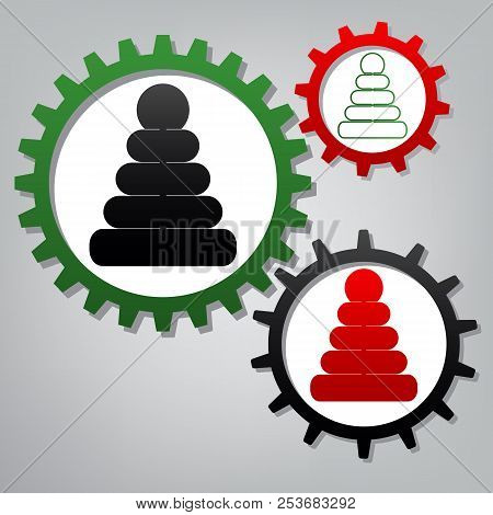 Pyramid Sign Illustration. Vector. Three Connected Gears With Ic