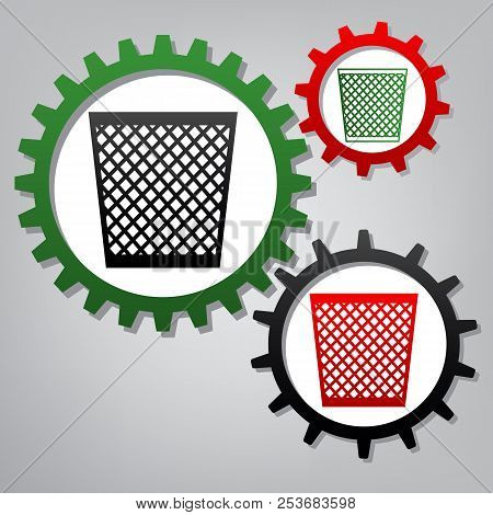 Trash Sign Illustration. Vector. Three Connected Gears With Icon