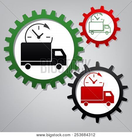 Delivery Sign Illustration. Vector. Three Connected Gears With I