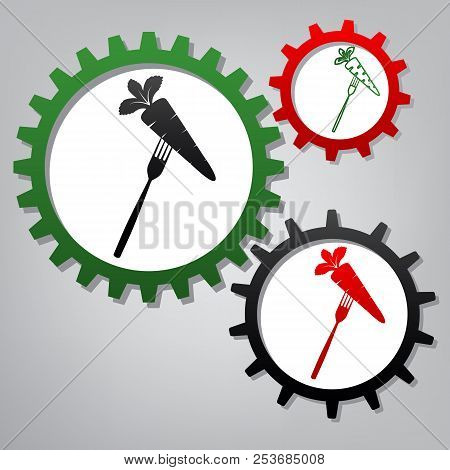 Vegetarian Food Sign Illustration. Vector. Three Connected Gears