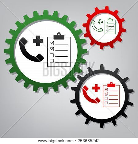 Medical Consultation Sign. Vector. Three Connected Gears With Ic