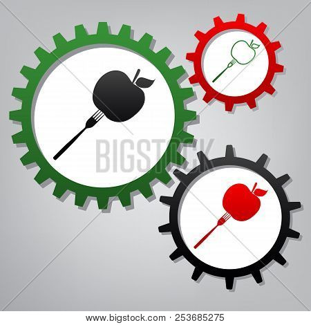 Vegetarian Food Sign Illustration. Vector. Three Connected Gears