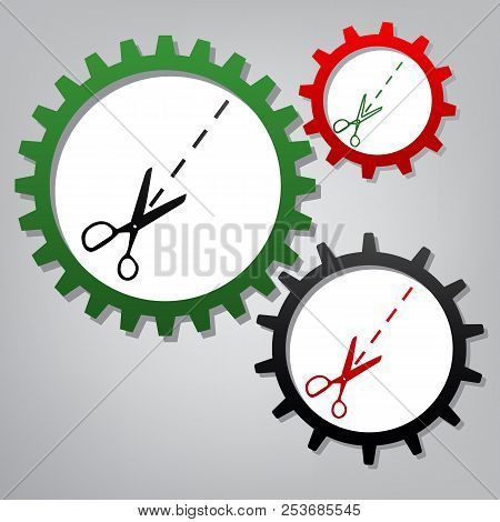 Scissors Sign Illustration. Vector. Three Connected Gears With I