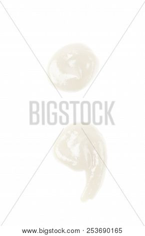 Semicolon Symbol Made Of Sauce Isolated Over The White Background