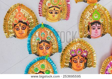 Colorful Chhau (or Chhou) Mask , Handicrafts On Display For Sale - At Charida, Purulia - Bangla (for