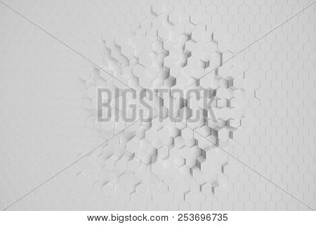 3d Illustration White Geometric Hexagonal Abstract Background. Surface Hexagon Pattern, Hexagonal Ho