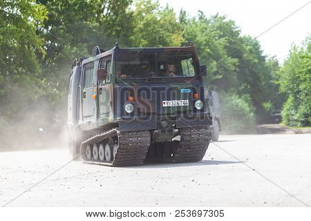 Feldkirchen / Germany - June 9, 2018: German Armoured Personnel Carrier Bandvagn 206, From Bundesweh
