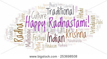 Happy Radhastami   Word Cloud. Wordcloud Made From Letters And Words Only.