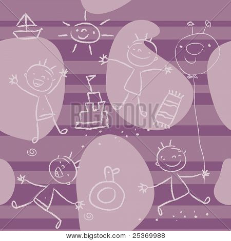 Carini bambini che giocano sulla spiaggia, serie di wallpaper seamless pattern. Bambini, disegno vettoriale, raggruppati 