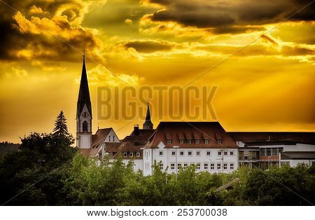 Skyline Of The City Herzogenaurach In Bavaria (germany) At Sunset