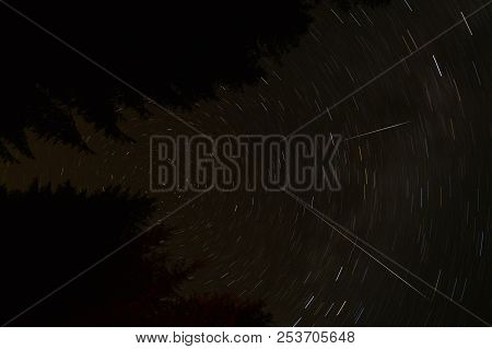 Long Exposure Star Trails And Meteor Shower