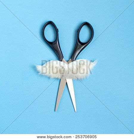 November Is Season Of Mustaches. Scissors With White Mustache