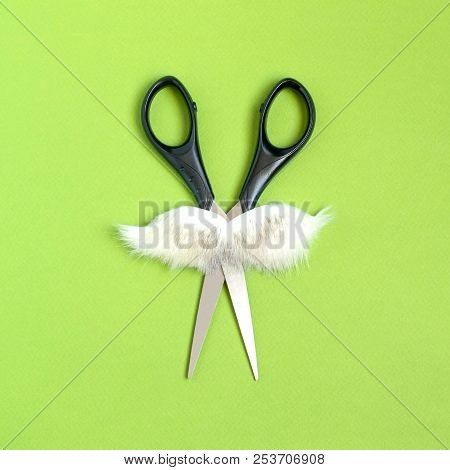 November Is Season Of Mustaches. Scissors With White Mustache