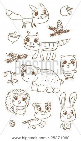 ภาพวาดการ์ตูนชุดเวกเตอร์สัตว์ป่า