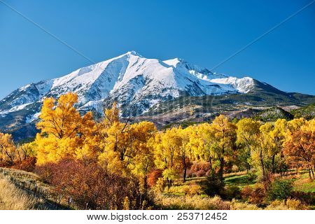 Mount Sopris autumn landscape in Colorado Rocky Mountains, USA. 