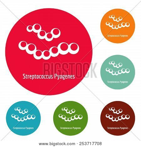 Streptococcus Pyogenes Icons Circle Set Isolated On White Background