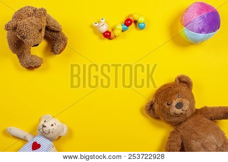 Kids Toys Background With Teddy Bear And Colorful Toys