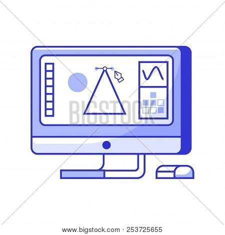 Digital Drawing Working Process With Screen And Graphic Redactor Interface. Professional Designer Mo