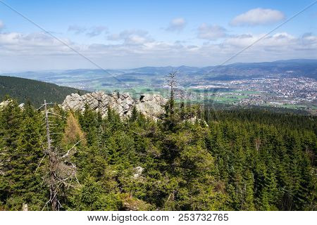 Rock Formation On Jested Mountain, Liberec In Background, Czech Republic
