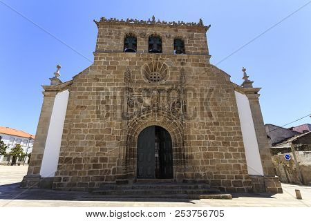 Facade Of The Sixteenth Century Gothic Manueline Church With A Three Bells Belfry, In The Town Of Vi