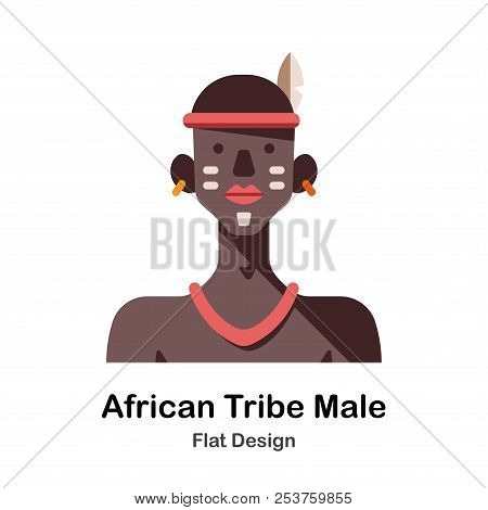 African Tribe Male Icon In Flat Color Design Vector Illustration