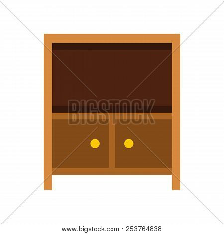 Curbstone Under Tv Icon In Flat Style Isolated On White Background. Furniture Symbol Illustration