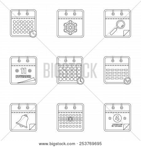 Datebook Icons Set. Outline Set Of 9 Datebook Icons For Web Isolated On White Background