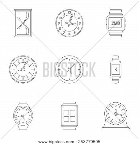 Chrono Icons Set. Outline Set Of 9 Chrono Icons For Web Isolated On White Background