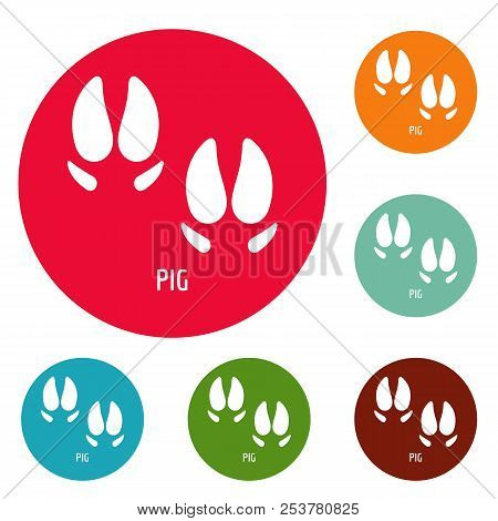 Pig Step Icons Circle Set Isolated On White Background