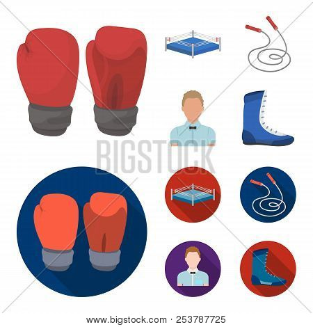 Ring, Rope, Referee, Sneakers Boxing Set Collection Icons In Cartoon, Flat Style Vector Symbol Stock