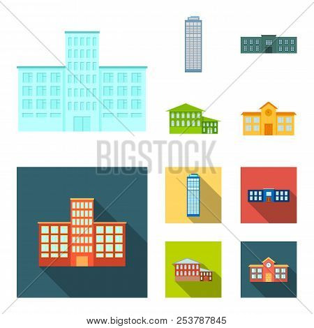 Skyscraper, Police, Hotel, School.building Set Collection Icons In Cartoon, Flat Style Vector Symbol
