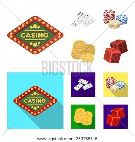 Domino Bones, Stack Of Chips, A Pile Of Mont, Playing Blocks. Casino And Gambling Set Collection Ico