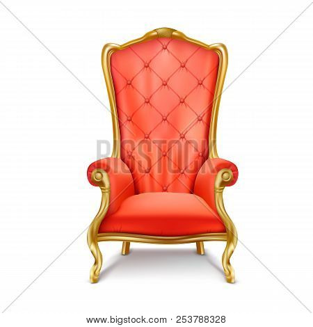 Luxurious Antiquarian Red Armchair With High Backrest Realistic Illustration Isolated On White Backg