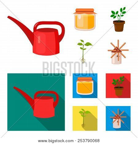 Honey Bank, Plant, Mill.farm Set Collection Icons In Cartoon, Flat Style Vector Symbol Stock Illustr