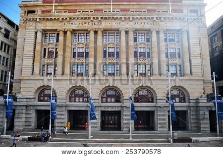 Australia People Walking And Sitting Relax At Front Of Post Office In Perth, Australia