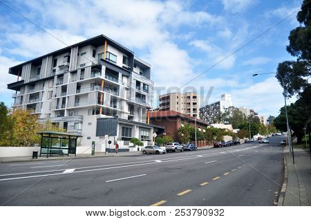 Traffic Road And Australian People Walking Besign Road In Perth, Australia
