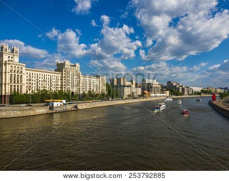 Pleasure Boats Sail On Moskva River In Russia