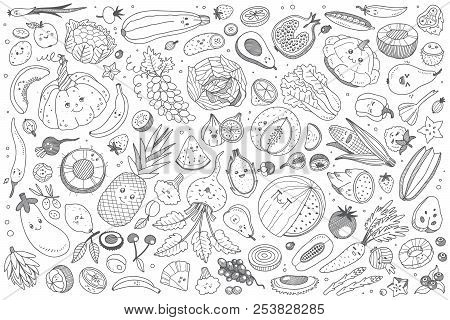 Hand Drawn Food Or Fruit Set Doodle Vector Background