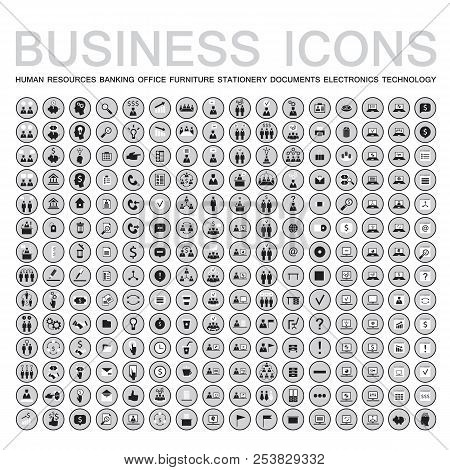 Set Of 224 Web Icons For Business, Finance, Office, Communication, Human Resources. Neutral Black, W