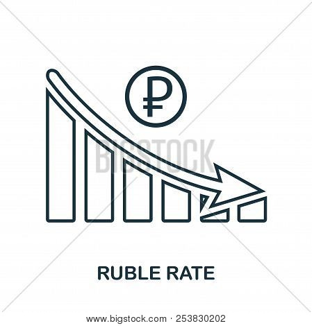 Ruble Rate Decrease Graphic Icon. Mobile App, Printing, Web Site Icon. Simple Element Sing. Monochro