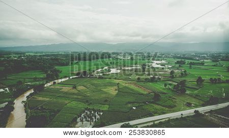Terrace Rice Field Aerial View In Nan,thailand