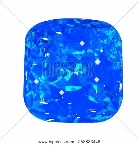 Isolated Bluel Gemstone On White Background. Blue Faceted Stone.