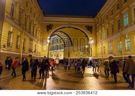 Saint Petersburg, Russia - January 3, 2018: View Of Bolshaya Morskaya Street At Night.