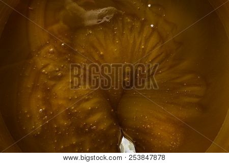 Closeup Honey Pouring Waves, Liquid Background Macro Closeup. Helth Food