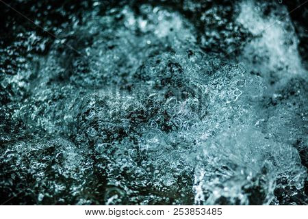 Stormy Flow Of Water Texture, Beautiful Air Bubbles, Foam Feeling Of Strength
