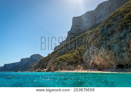 Colorful Cala Die Gabbiani Beach On The Italian Island Of Sardinia Seen From Seaside