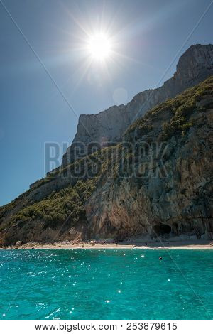 Colorful Cala Die Gabbiani Beach On The Italian Island Of Sardinia Seen From Seaside