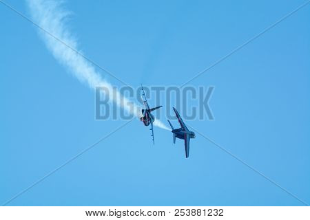 Toulon Rade, France - August 15, 2018: Patrouille De France Aerobatics Team, Famous Demonstration Of
